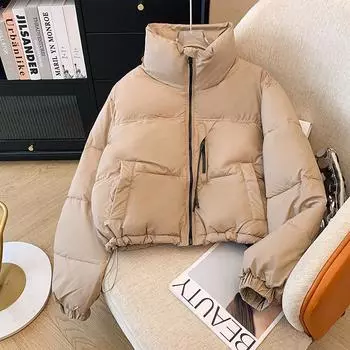 Новая хлопковая одежда женская короткая корейская версия свободная утолщенная маленькая стойка воротник модный иностранный стиль хлеб одежда куртка женская M чёрный