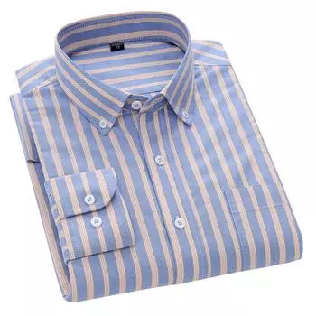 Новая хлопковая рубашка для мужчин Oxford с длинным рукавом в полоску повседневная деловая рубашка в клетку с карманом для мужчин S белый