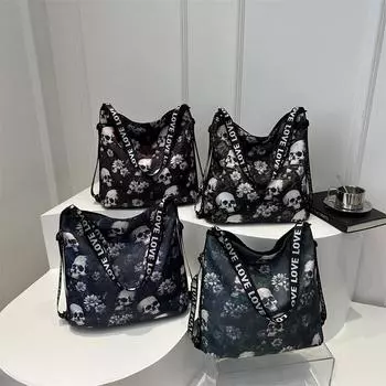 Новая холщовая сумка большой емкости, сумка на плечо, скелет, корейская повседневная сумка-тоут, оптовая продажа, сумка для работы и учебы