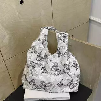 Новая холщовая сумка Lazy Wind с кружевной спинкой-бабочкой и сердечком, сумка для переноски в руке, большая вместимость, текстурированная сумка через плечо с косым креплением чёрный