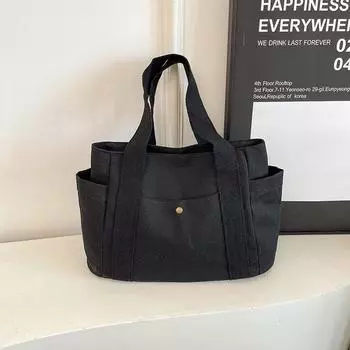 Новая холщовая сумка ручной работы Офисные работники ездят на работу Сумка-тоут Универсальная подмышечная сумка Повседневная наплечная сумка Женская чёрный