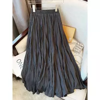 Новая художественная ретро-юбка женская фактура универсальная плиссированная юбка А-силуэта юбка средней длины база Free size кофейный