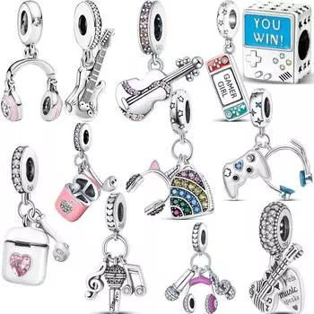 Новая игровая консоль из стерлингового серебра 925 пробы, гитарная гарнитура, музыкальная подвеска, бусины «сделай сам», подходят для оригинальных новых подвесок, браслет, женские ювелирные изделия