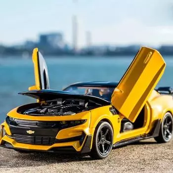 Новая игрушечная модель автомобиля Camaro 1/32 из цинкового сплава, литая под давлением, с 4 открывающимися дверями, звуком и светом, подходит для мальчиков, подарочная коллекция чёрный