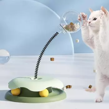 Новая игрушка для кошек, вращающаяся пружина для кошек, протекающий мяч для еды, игровая тарелка для самоудовлетворения кошки, забавная игрушка для кошек 32*21.5cm
