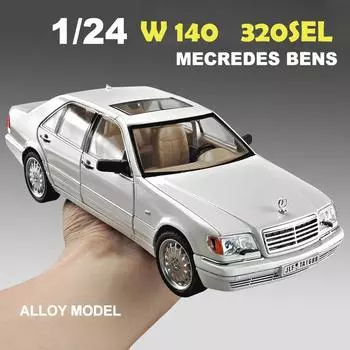 Новая имитационная модель 1/24 масштаба Benzs W140 320SEL винтажная модель автомобиля со звуком и светом детская игрушечная машинка из литого сплава коллективный автомобиль белый