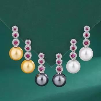 Новая имитация натурального жемчуга, микроинкрустация цветным цирконием, белая ракушка, красный корундовый жемчуг-фритиллярий.