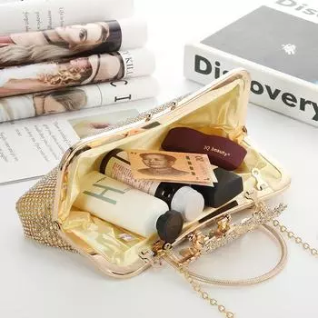 Новая инкрустированная бриллиантами вспышка мода темперамент косметика ручная вечернее платье сумка-мессенджер через плечо цепь 12*25cm золотой