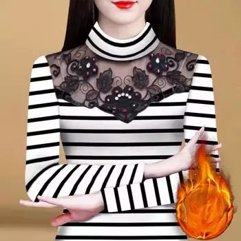 Новая интегрированная бархатная рубашка большого размера для мам среднего возраста с кружевом и утолщенной основой для женской футболки с бисером M