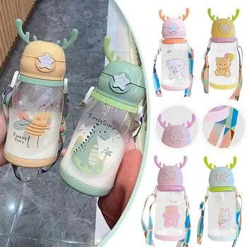 Новая интернет-чашка, мультяшная чашка для воды, детская пластиковая чашка большой емкости с рогами, студенческий подарок, соломенная чашка One Size