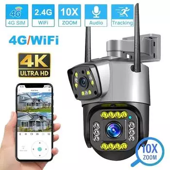 Новая IP-камера с двойным объективом ЕС, 4G, Wi-Fi, 8MP, 4K, камеры наблюдения, беспроводная уличная умная домашняя камера ночного видения V380, цифровой зум, CCTV Camara