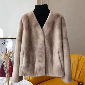 Новая искусственная бархатная норковая шуба женская с V-образным вырезом универсальная модная норковая шуба короткая XL