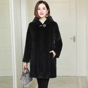 Новая искусственная норковая кожа искусственный мех женская искусственная норковая шуба с капюшоном женская средняя и длинная шуба M 90-50 kg чёрный