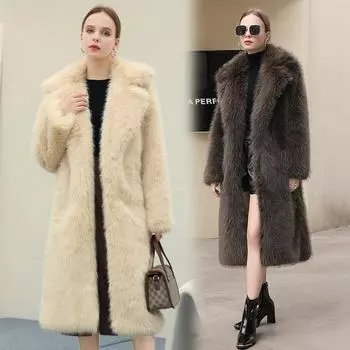 Новая искусственная шуба женская длинная шуба из искусственного меха лисы шуба из искусственного меха Tosca устойчивый мех большой размер утолщенный XS