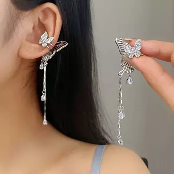 Новая изысканная бабочка с длинной кисточкой клипса для ушей простая без ушка отверстие женские модные украшения подарки как
