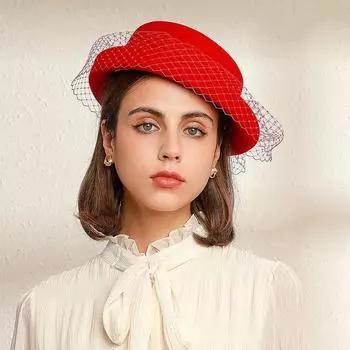 Новая изысканная и элегантная легкая роскошная шерстяная шляпа 2021 года, банкетный цилиндр, шляпа-тазик, модная марлевая шляпа с кружевным бантом и темно-синей шапкой One Size чёрный