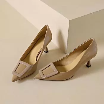 Новая изысканная высокая мода, большие размеры, белые туфли на высоком каблуке, банкетная женская обувь, пикантная женская обувь, декоративная обувь с квадратной пряжкой 36 хаки