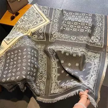 Новая Элегантность Кашемировый Теплый Шарф Для Женщин Зима Толстое Одеяло Накидки Двусторонний Буфанда Эшарп Пашмина Роскошный Принт Шаль 132X134cm