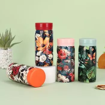 Новая карманная чашка из нержавеющей стали с принтом, двойная вакуумная мини-чашка-термос, внешний вид высокого уровня, портативная удобная чашка 200ml