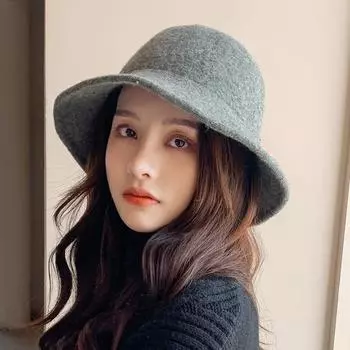 Новая кашемировая шляпа-тазик для женщин с разрезом вилкой, подходящая по цвету шляпа-ведро с бантом, простая универсальная однотонная шляпа на осень и зиму M56-58cm бежевый