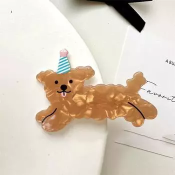 Новая кавайная мультяшная акриловая заколка для волос в виде собаки для женщин, милые животные, заколки-автоматы, корейский стиль, шпилька, детская заколка-уточка