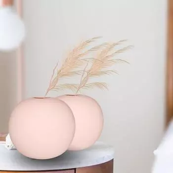 Новая керамическая «Розовая круглая ваза» 4 дюйма — набор из 2 шт. | Декоративная круглая ваза для сухоцветов и пампасной травы | Вазы для домашнего декора