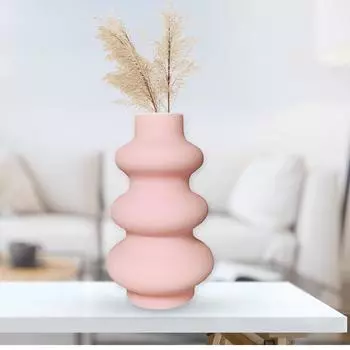 Новая керамическая ваза «Baby Pink Triple Ring» 8 дюймов — набор из 1 шт. | Декоративная ваза с тремя кольцами для сухоцветов и пампасной травы | Вазы для домашнего декора