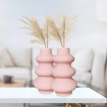 Новая керамическая ваза «Baby Pink Triple Ring» 8 дюймов — набор из 2 шт. | Декоративная ваза с тремя кольцами для сухоцветов и пампасной травы | Вазы для домашнего декора