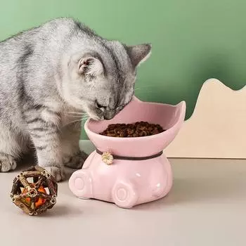 Новая керамика миска для кошек миска для еды с косым ртом миска для собак миска для кошек высокая защита для ног шейный позвонок миска для кошек S 11.7x12x12cm белый