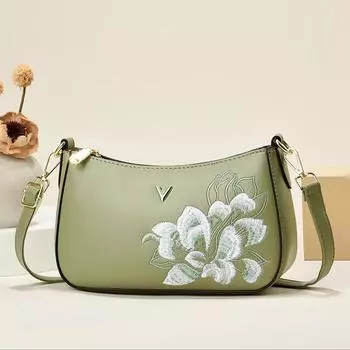 Новая китайская элегантная сумка через плечо, атмосферная свежая сумка, сумка-чеонгсам, мягкая кожаная вышитая сумка, женская сумка 25*8*15 чёрный