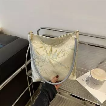 Новая китайская элегантная золотая шелковая вышивка с высокой текстурой бамбуковый лист бабочка сумка через плечо Guofeng