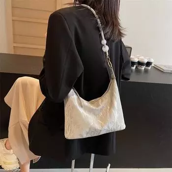 Новая китайская бисерная сумочка, простая и высококачественная модная повседневная сумка-мессенджер, сумка через плечо, сумка через подмышку серебряный