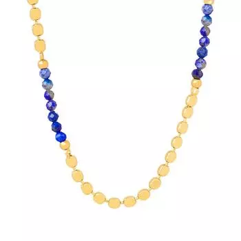 Новая китайская цепочка из рисовых бусин, титановая сталь, 18-каратное золото, натуральный камень, голубой апатит, бисерное ожерелье, универсальные персонализированные украшения для темперамента