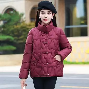Новая китайская хлопковая куртка-пуховик, женская короткая куртка-стеганая куртка с воротником-стойкой, зимняя новая куртка-стеганая куртка с пряжками-дисками в национальном стиле M чёрный