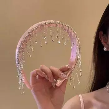 Новая китайская кисточка, повязка для волос, тканевая, этнический стиль, обруч для волос, милая повязка на голову со стразами, женская розовый