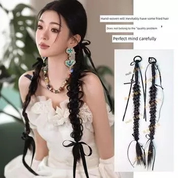 Новая китайская коса ручной работы, косички «рыбий хвост», форма свадебного платья, скрученная коса, лента, конский хвост Ribbon Fishbone braid B Black