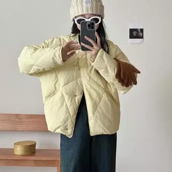 Новая китайская куртка-пуховик для женщин 2024 года, зимняя короткая, без воротника, свободная, утолщенная, теплая, белая куртка-пуховик для женщин One size (90~ 70kg)