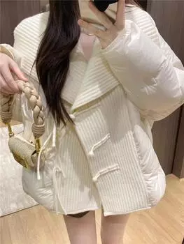 Новая китайская куртка-пуховик женская зимняя новая маленькая с большими лацканами модная свободная корейская белая куртка-пуховик M recommends within 62.5 kg