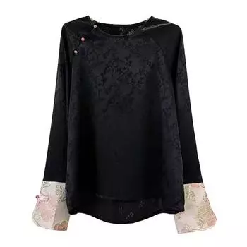 Новая китайская легкая женская одежда в национальном стиле 2024 года, весна, новая рубашка в стиле ретро, жаккардовая рубашка с бисером, топ с длинными рукавами XL