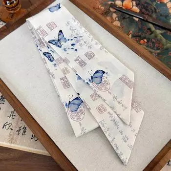 Новая китайская лента для волос, повязка на голову, бант, резинка для волос, веревка для волос, шелковый шарф с принтом бабочек, женский тюрбан для завязывания волос, модный головной убор