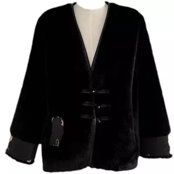 Новая китайская пряжка черная шуба дизайн Sense маленькая женская зима one size fits all чёрный