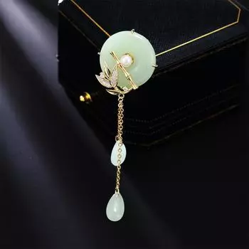 Новая китайская пряжка для ципао из бамбука, магнитная пряжка, брошь с имитацией нефрита и бахромой, старинный стиль, ципао, аксессуары в стиле ханьфу золотой