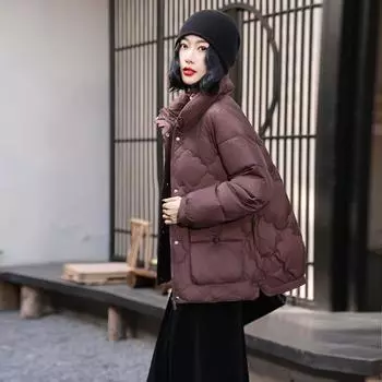 Новая китайская пуховая куртка с пряжкой, женская короткая, зимняя, 2024, ретро, утолщенный воротник-стойка, дизайн, нишевая теплая куртка M хаки