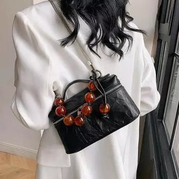 Новая китайская ретро-сумка с бисером, плиссированная сумка-ланч-бокс с цепочкой, 2024, новая косметичка, переносная сумка-мессенджер, прилив чёрный