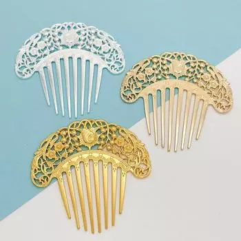 Новая китайская шпилька для волос в стиле ретро, гребень для волос в стиле ханьфу, украшение для волос, полая резная расческа, золотой орнамент, металлический гребень