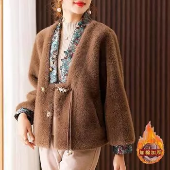 Новая китайская шуба для молодой мамы, одежда для женщин среднего и пожилого возраста, осенне-зимняя утолщенная норковая шуба M (80-52.5 kg recommended)