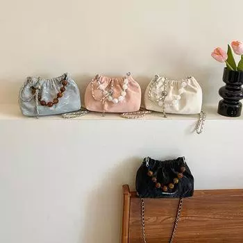 Новая китайская сумка из бисера, женская новая летняя сумка через плечо с цепочкой, мятая сумка-ведро