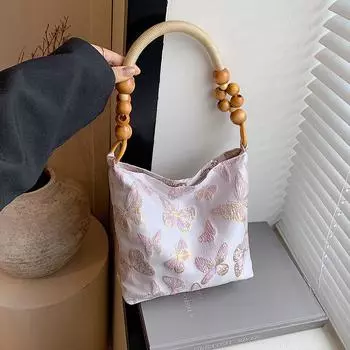 Новая китайская сумка-тоут для подмышек, женская весенняя сумка через плечо с литературной вышивкой серебряный