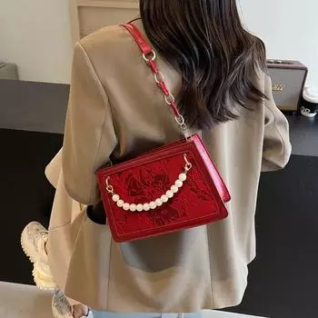 Новая китайская сумка женская 2024 новая красная свадебная сумка сумка через плечо подмышку кроссбоди маленькая квадратная сумка свадебная сумка красный