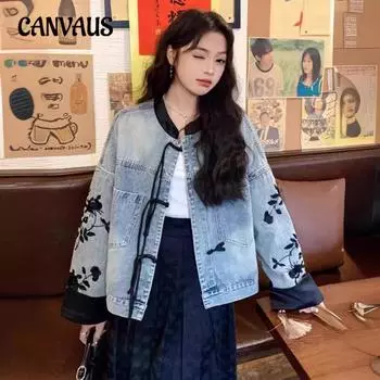 Новая китайская вышитая джинсовая куртка женская весенне-осенняя короткая куртка S синий